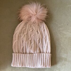 Cloie Real Fur Pom Pom Beanie Hat Cream